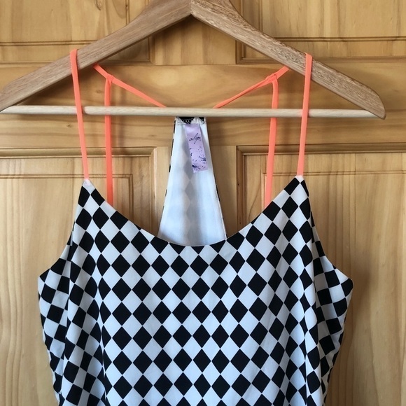 ALYA retro racing check neon strap dress size small - Picture 2 of 9